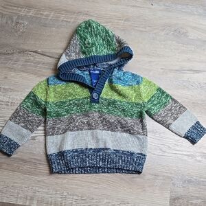 Genuine Kids By Oshkosh Striped Hooded Sweater 2T Blue Green Cotton